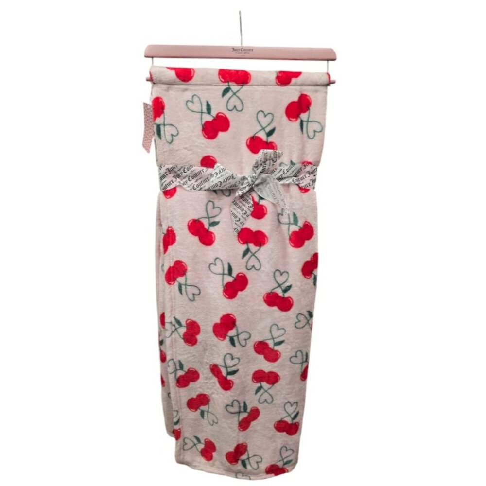 Juicy Couture Oversized Plush Printed Throw Cherry Heart Design 60" X 70"